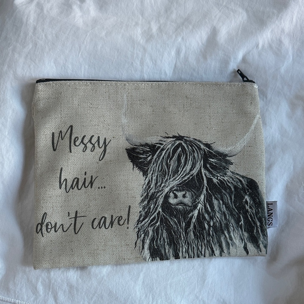 Beige Cosmetic Bag with Highland Cow Design